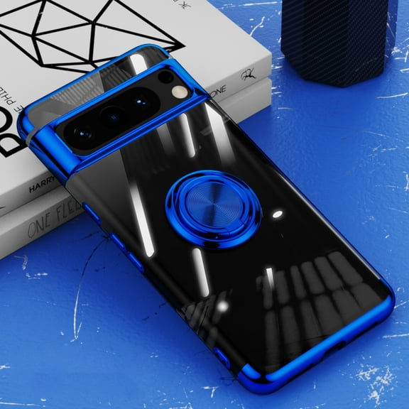 Compatible with Google Pixel 9 Case Clear Shockproof Silicone Phone Cases with Ring Holder,[Supports Magnetic Car Mount] Magnetic 360 Rotation Kickstand Thin Soft TPU Protective Cover,Blue