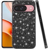 Compatible with Google Pixel 9 Case Glitter Shockproof, Google Pixel 9 Phone Case Bling Sparkly TPU and PC Silicone Shiny Girl Women Thin Protective Cover (Black)