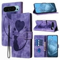 thumbnail image 1 of Compatible with Google Pixel 9 Case Wallet Case with Kickstand Credit Card Holder Slot,Cute Cat & Love Heart Embossed Cover,Magnetic Closure Wrist Strap Luxury PU Leather Case,Purple, 1 of 12