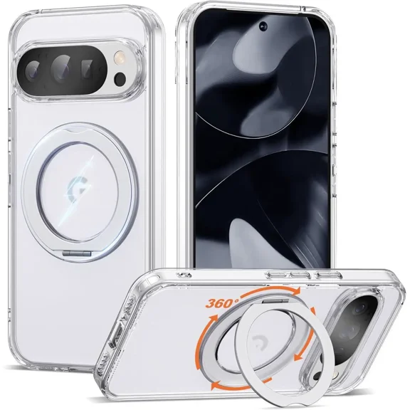 Compatible with Google Pixel 9/Pixel 9 Pro Case with 360° Magnetic Ring Stand [Compatible with Mag-Safe] Shockproof Translucent Phone Case for Google Pixel 9/Pixel 9 Pro 6.3"