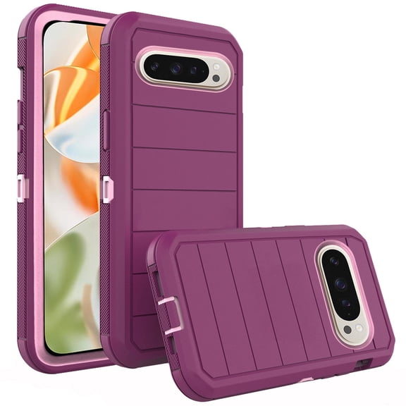 Compatible with Google Pixel 9/Pixel 9 Pro/Pixel 10 Pro 5G Phone Case Hybrid Rugged Shockproof Hard Protective Drop Proof Full Body Heavy Duty Mobile Cell Cover for Pixel9 9Pro 10Pro Women Men Purple