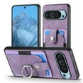 thumbnail image 1 of Compatible with Google Pixel 9 / 9 Pro, Classic Card Slots 360 Rotating Finger Ring Kickstand PU Leather + TPU Frame Magnetic Closure Back Case Cover for Google Pixel 9 / 9 Pro, Purple, 1 of 8