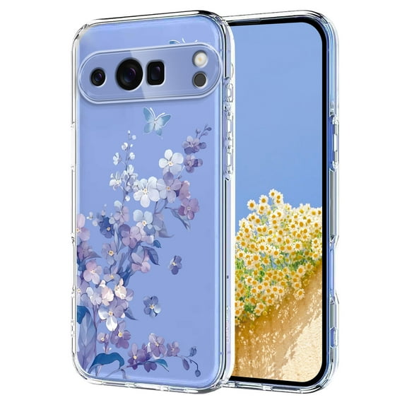 Compatible with Google Pixel 9 Pro XL Case Clear with Flower Design, Cute Soft Silicone TPU Floral Aesthetic Women Girls Transparent Protective Shockproof Anti-Scratch Anti-Yellow Phone Cover, A