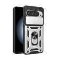 thumbnail image 1 of Compatible with Google Pixel 9 Pro XL Case with Sliding Camera Lens Cover and Ring Kickstand Heavy Duty Military Grade Rugged Protection Shockproof Back Phone Cover for Google Pixel 9 Pro XL, Silver, 1 of 8