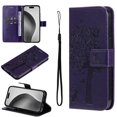 thumbnail image 1 of Compatible with Google Pixel 9 Pro XL Case Wallet Case with Kickstand Credit Card Holder Slots Cute Cat Butterfly & Tree Embossed Premium PU Leather Protective Phone Case with Wrist Strap,Purple, 1 of 8