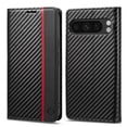 thumbnail image 1 of Compatible with Google Pixel 9 Pro XL Flip Wallet Case for Women Men, Carbon Fiber PU Leather & Soft TPU Card Holder Stand Magnetic Closure Case for Google Pixel 9 Pro XL, Black Vertical Line, 1 of 12
