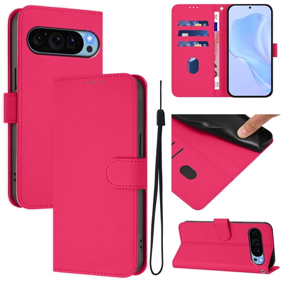 Compatible with Google Pixel 9 Pro XL Wallet Case with RFID Blocking Credit Card Holder, PU Leather Folio Flip Kickstand Protective Shockproof Anti-fall Phone Case Cover Women Men,Rose