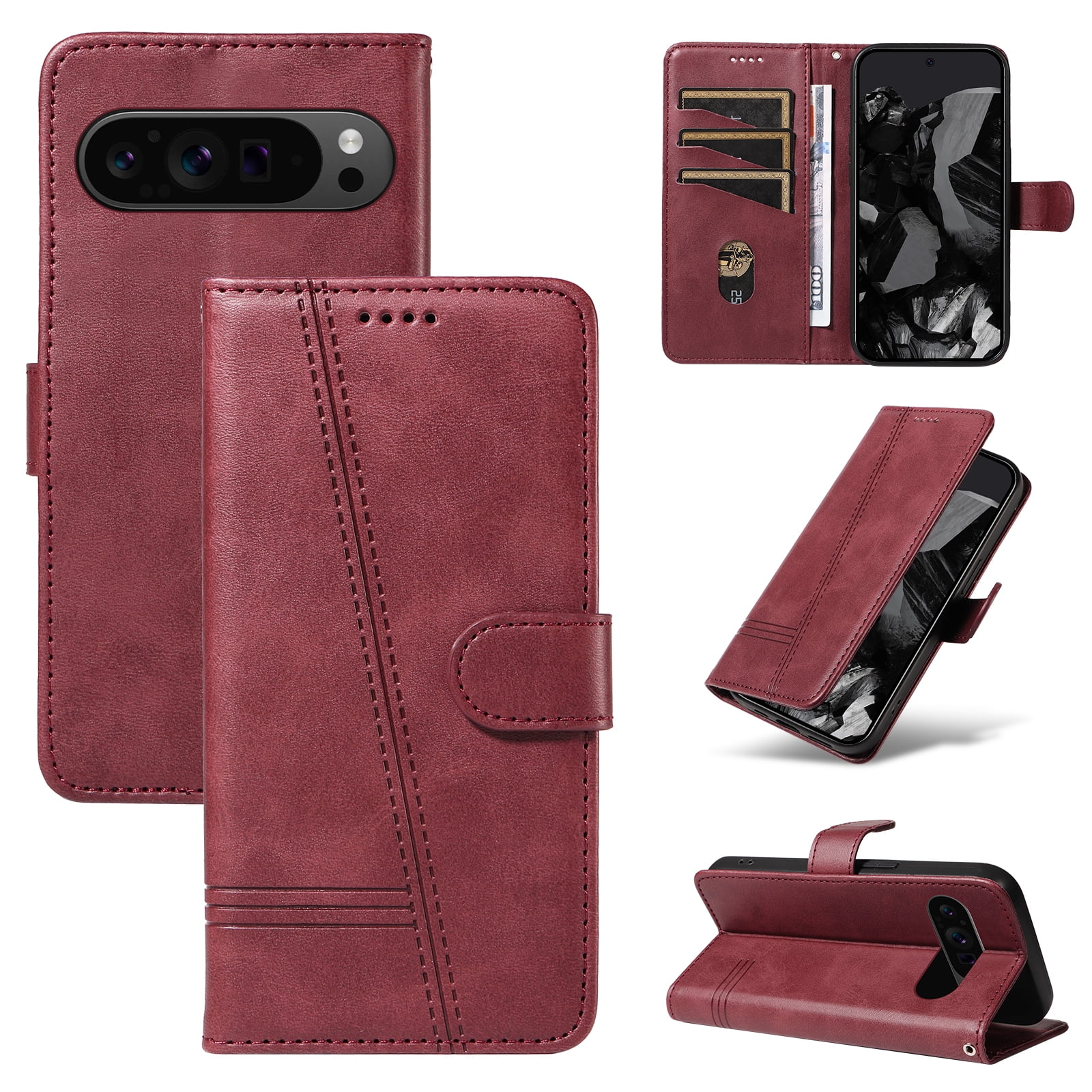 Compatible with Google Pixel 9 Pro XL Wallet Case, with Wrist Strap