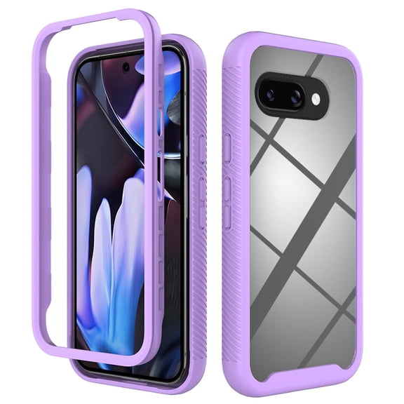 Compatible WIth Google Pixel 9A Phone Case,2-in-1 Designing,Shockproof Rugged Anti-fall Heavy Duty Ultra Slim Thin Fit Transparent Phone Case Cover For Google Pixel 9A,Purple