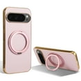 thumbnail image 1 of Compatible with Google Pixel 9a, Rotating Magnetic Stand Ring Holder Shockproof Slim Cell Cover Protective, PU Leather Magsafe Plating Phone Cover Case for Google Pixel 9a - Pink, 1 of 1