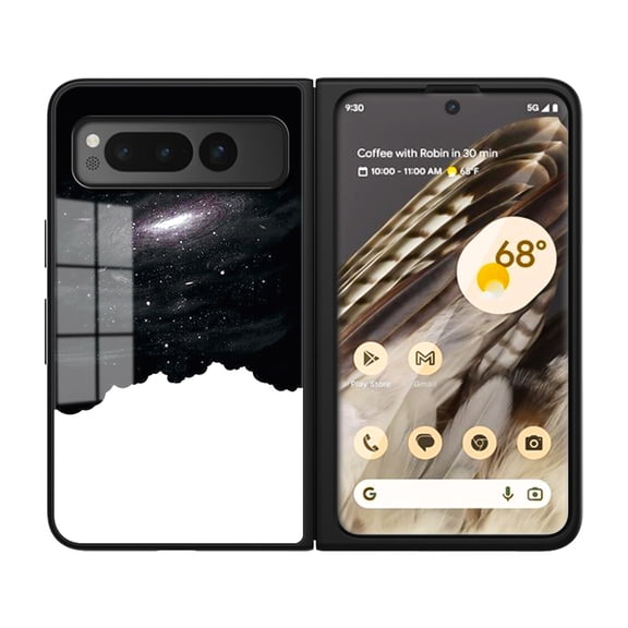 Compatible with Google Pixel Fold Case,Cute Starry Sky Patterned  Fashionable Tempered Glass Back with Soft Silicone Bumper Lightweight Protective Phone Case,Universe