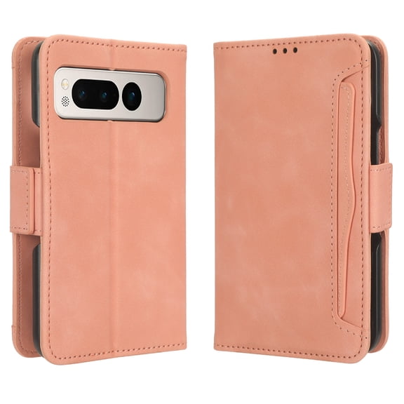 Compatible with Google Pixel Fold Wallet Case, Detachable Outer Pouch PU Leather Flip Folio Case with Card Holders RFID Blocking Kickstand [Shockproof TPU Inner Shell] Phone Cover,Pink