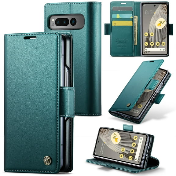 Compatible with Google Pixel Fold Wallet Case, PU Leather Flip Case with Card Holders RFID Blocking Stand [Shockproof TPU Inner Shell] Phone Cover for Google Pixel Fold, Green