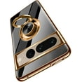 thumbnail image 1 of Compatible with Google Pixel7 Pro 5g Cell Phone Case Ultra Slim Thin with 360°Finger Ring Stand Metal Electroplated Soft TPU Frame Full Body Shock-Absorption Bumper HardBack Mobile Cover-Black, 1 of 14