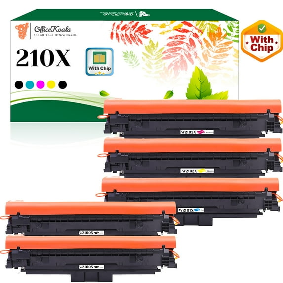 Compatible HP 210X Toner Cartridges(with Chip), 2x Black & 1x Cyan/Magenta/Yellow, (Replacement for OEM Part W2100X W2101X W2102X W2103X)