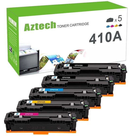 Compatible for HP 410A Toner Cartridge 5-Pack M477fnw, M477fdn M452dw Printer Cartridge, Value Pack Compatible for HP 410A, 2*Black/Cyan/Magenta/Yellow, 5 Count