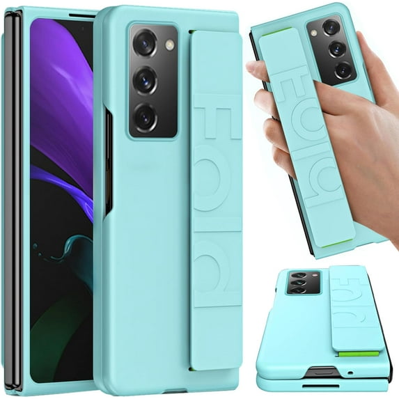Compatible Hand Strap Case for Samsung Galaxy Z Fold 2 Phone Case Women Men,Ultra Slim & Thin Shockproof Hard PC Matte Protective Case for Galaxy Z Fold 2 Strap Case,Samsung Z Fold 2 Cover Blue