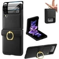 thumbnail image 1 of Compatible Hinged Ring Case for Samsung Galaxy Z Flip 3 with Screen Protector,Heavy-Duty Shockproof PU Leather+ PC Galaxy Flip 3 Case Protective Cover Samsung Z Flip 3 Case Women Men-Black, 1 of 17