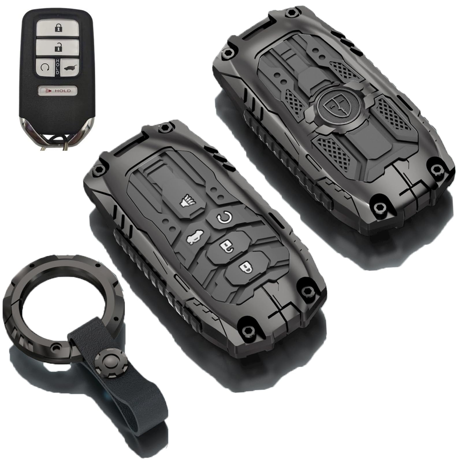Compatible with Honda Key Fob Cover, Key fob Case Shell for 2016-2022 Accord Pilot CRV 2016-2021 Civic 2019-2024 Passport 5 Buttons, Metal Shell & Soft Silicone Protection