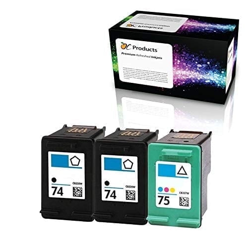 Compatible Ink Cartridge 3 pack for HP 74 75 for Officejet J6480 Photosmart C4400 C4380 C4500 Deskjet D4260 Printers (2 Black 1 Color)