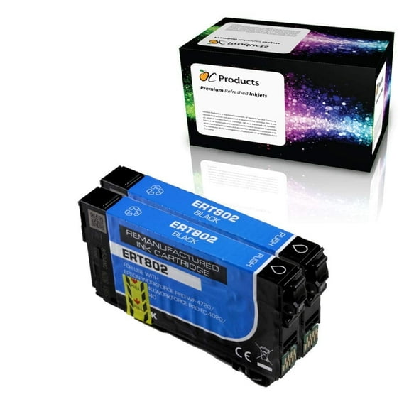 Compatible Ink Cartridge Replacement 2 Pack for Epson 802 Black for Workforce Pro WF-4720 WF-4730 WF-4734 WF-4740 EC-4020 EC-4030 EC-4040 (2 Black)