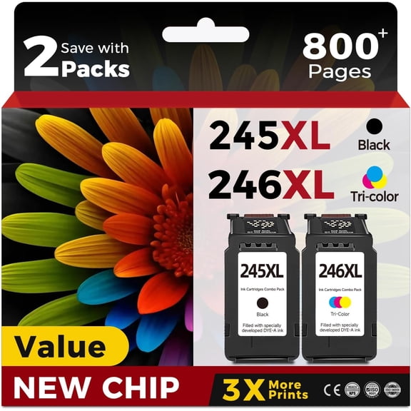 Compatible Ink Cartridge Replacement for Canon 245XL 246XL 245 246 XL (Black Color 2 Pack) PG245 CL246 MX490 MG2522 MX492 TR4520 TR4500 MG2520 TS3300 TS3322 MG2525 TR4522 TS3100 TS3122 TS3320