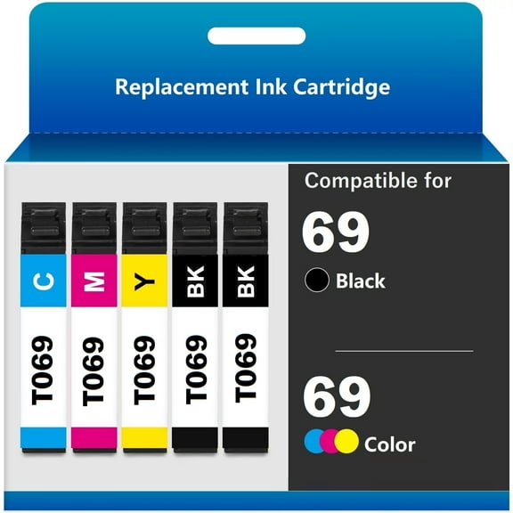 Compatible Ink Cartridge T069 Printer for Workforce, Black, 5 Pack