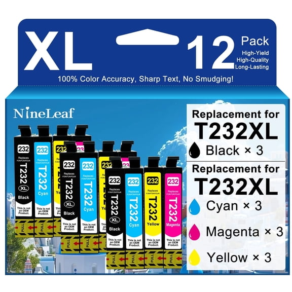 Compatible Ink Cartridges 232XL T232XL Combo Pack Replacement High Yield Ink Cartridge Compatible with XP-4200 WF-2930 XP-4205 WF-2950 Printers (3 BK/3 C/3 M/3 Y-12 Pack)