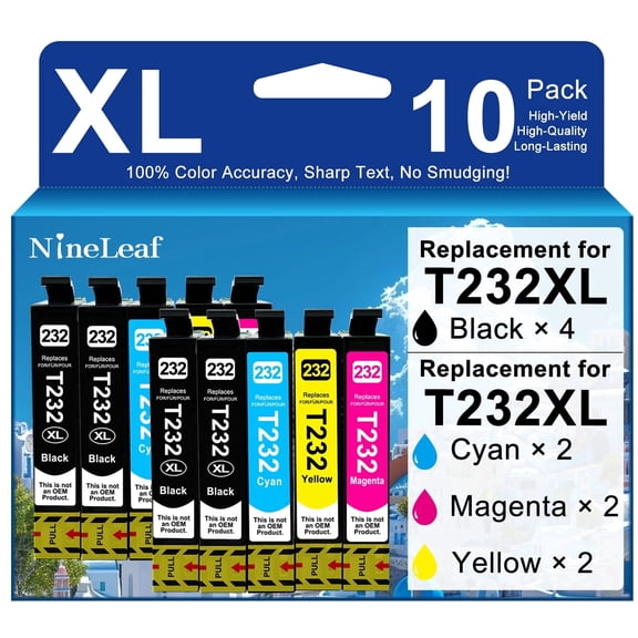 Compatible 232XL T232XL Ink Cartridges Combo Pack Replacement High Yield Ink Cartridge Compatible with XP-4200 WF-2930 XP-4205 WF-2950 Printers (4 BK/2 C/2 M/2 Y-10 Pack)