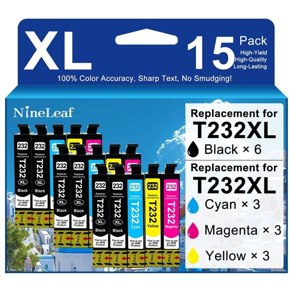 Compatible Ink Cartridges 232XL T232XL Combo Pack Replacement High Yield Ink Cartridge Compatible with XP-4200 WF-2930 XP-4205 WF-2950 Printers (6 BK/3 C/3 M/3 Y-15 Pack)