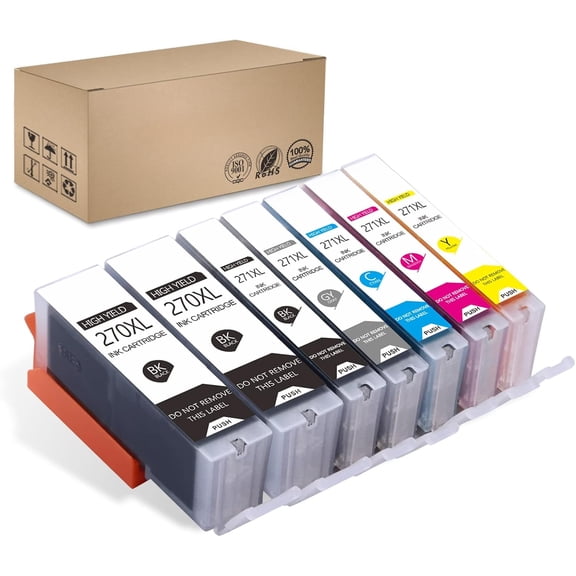 Compatible Ink Cartridges PGI-270XL CLI-271XL 271 270 271XL 270XL Used for PIXMA MG7720 TS9020 TS8020 MG6821 TS9000 MG7700 MG6820 Printers 7 Pack (2*PGBK, BK, C, M, Y, GY)