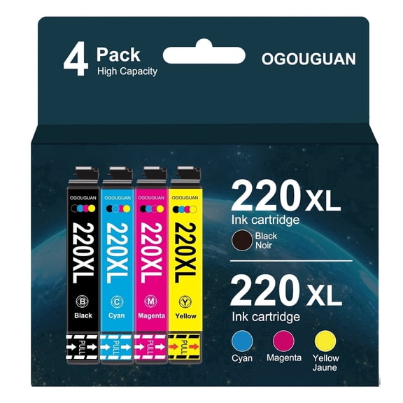 220XL Ink Cartridges, 4-Pack (Black, Cyan, Magenta, Yellow)  Compatible Replacement for WF-2760/2750/2660/2650/2630, XP-424/420, and XP-320 Printers