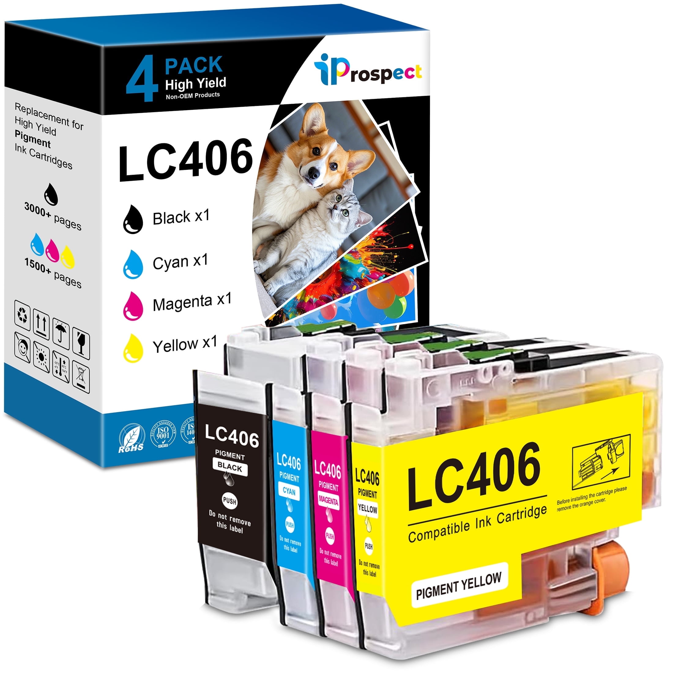 LC406 Ink Cartridges for Brother Printer J4535DW MFC-J4335DW MFC-J5855DW MFC-J6555DW MFC-J6955DW, Compatible LC406XL Ink Cartridges Combo Pack