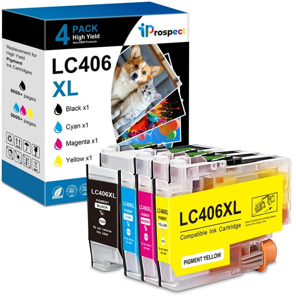 4 Pack Compatible  LC406XL Ink Cartridges for Brother Printer J4535DW MFC-J4335DW MFC-J5855DW MFC-J6555DW MFC-J6955DW, Replacements Ink Cartridges LC406XL BK/C/M/Y,