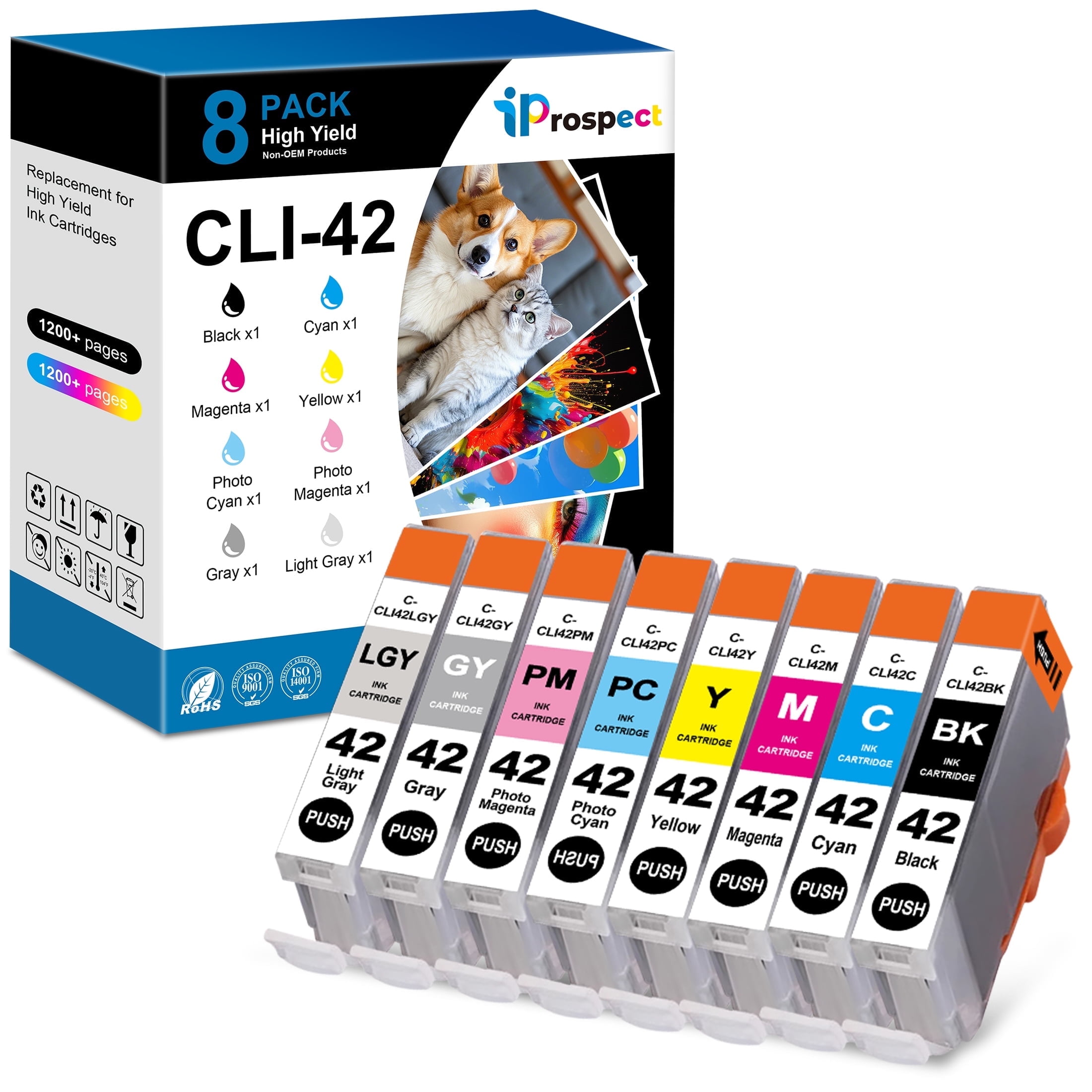 CLI-42 Ink Eight Color Pack Replacements for Canon CLI 42 Ink Cartridges, Compatible with Canon PIXMA PRO-100 Printers