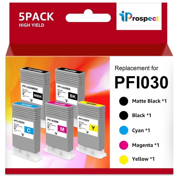 Compatible PFI-030 Pigment Ink Tank Kit Compatible for imagePROGRAF PRO Series Canon TA-20 TA-30, Matte Black/Black/Magenta/Cyan/Yellow