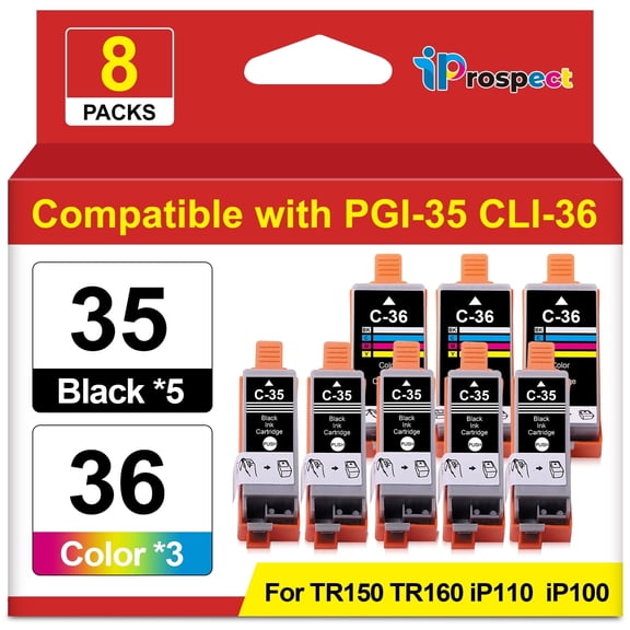 35 36 Ink Cartridge Replacement Compatible for Canon PGI-35 CLI-36 Ink Cartridges Work with Printer TR150 TR160 iP110 iP100, 5 BK | 3 Tri-Color