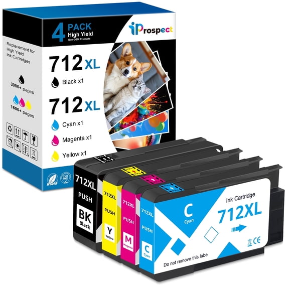 Compatible 712XL Ink Cartridges High Yield Replacement for 712 712XL for DesignJet T650 T630 T230 T210 Studio Plotter Printer (4 Pack, Black, Cyan, Yellow, Magenta)