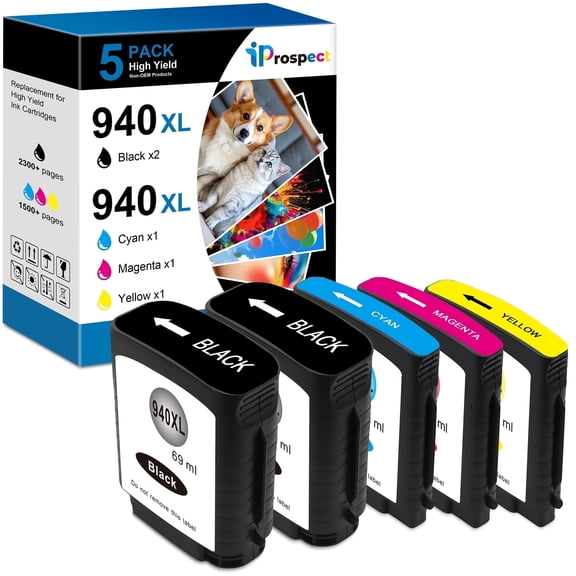 940XL Ink Cartridge Compatible for 940 940XL Ink Cartridge Replacements for Officejet Pro 8000 8500 8500A 8500A Plus Printer (5-Pack BK/C/M/Y)