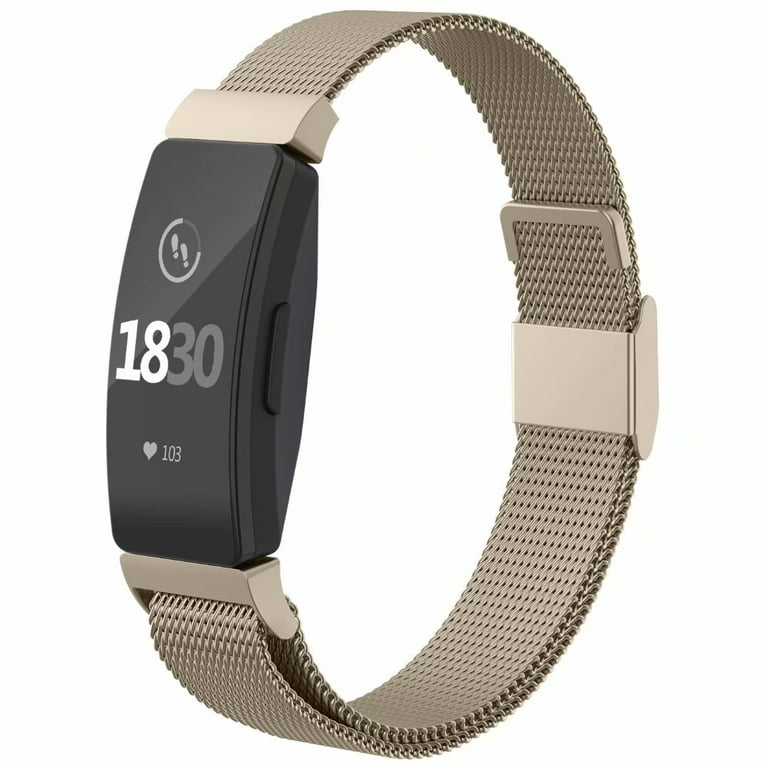 Compatible for Inspire 2 Bands & Inspire HR Bands & Inspire Ace 2 Band,  Stainless Steel Loop Metal Mesh Bracelet for Fitbit Inspire and Ace 2  Replacement Wristbands for Women Men (Champagne,Large) 