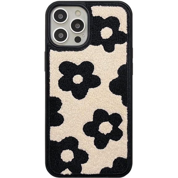 Compatible with Iphone 14 Pro Flower Soft Texture Furry Case,Dirt-Resistant,Anti-Shock,Anti-Fingerprint,Full Body Protective Phone Case for IPhone 14 Pro 6.1''(Black flowers)