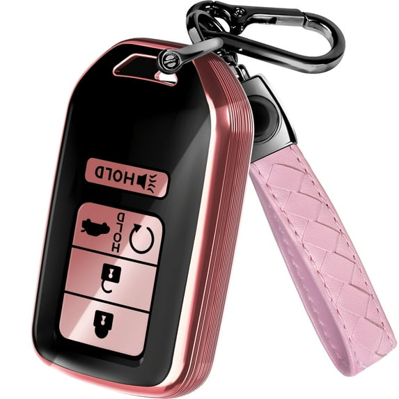 Compatible Key Fob Cover for Honda Key Fob Cover & Leather Keychain - TPU Keyfob Case for Accord Civic Crosstour CR-V Fit Pilot Ridgeline (2015-2021) Keychain