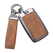 Compatible Key Fob Cover for for Land Rover Key Fob Cover with Keychain Leather Key Case Protector for Range Rover Evoque Sport Velar Land Rover Discovery Jaguar F-Pace F-Typ Protector Metal Keychain
