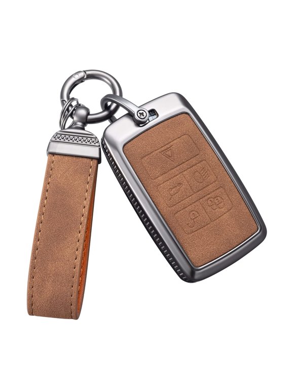 Compatible Key Fob Cover for for Land Rover Key Fob Cover with Keychain Leather Key Case Protector for Range Rover Evoque Sport Velar Land Rover Discovery Jaguar F-Pace F-Typ Protector Metal Keychain