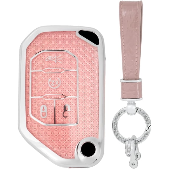 Compatible Key Fob Cover for Jeep Grand Cherokee Dodge Charger Challenger Durango Journey Dart Chrysler 300 Key Case Holder Protector Keychain