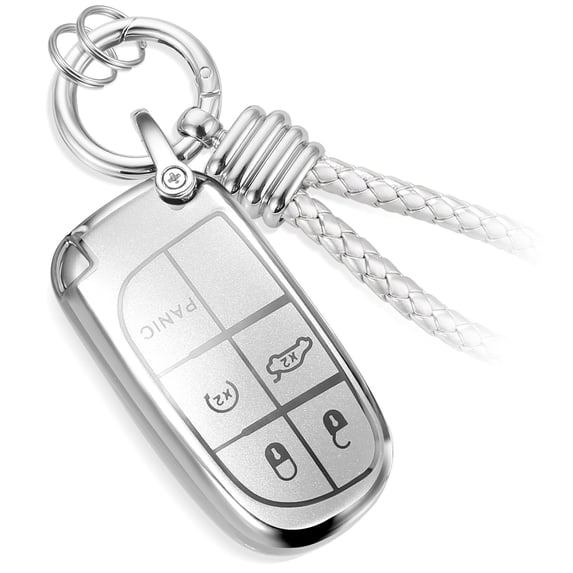 Compatible Key Fob Cover for Jeep Grand Cherokee Dodge Charger Challenger Durango Journey Dart Chrysler 300 Key Holder Protector Soft Case Keychain