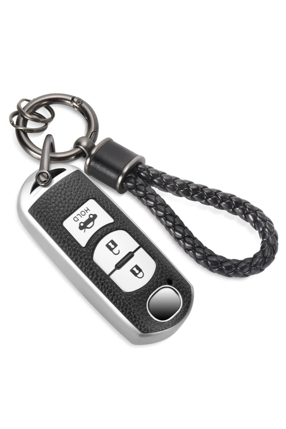 Compatible Key Fob Cover for Mazda Key Fob Cover with Metal Braided Rope Keychain, TPU Surface Grain Case for Mazda 3 5 MX-5 Miata Keychain