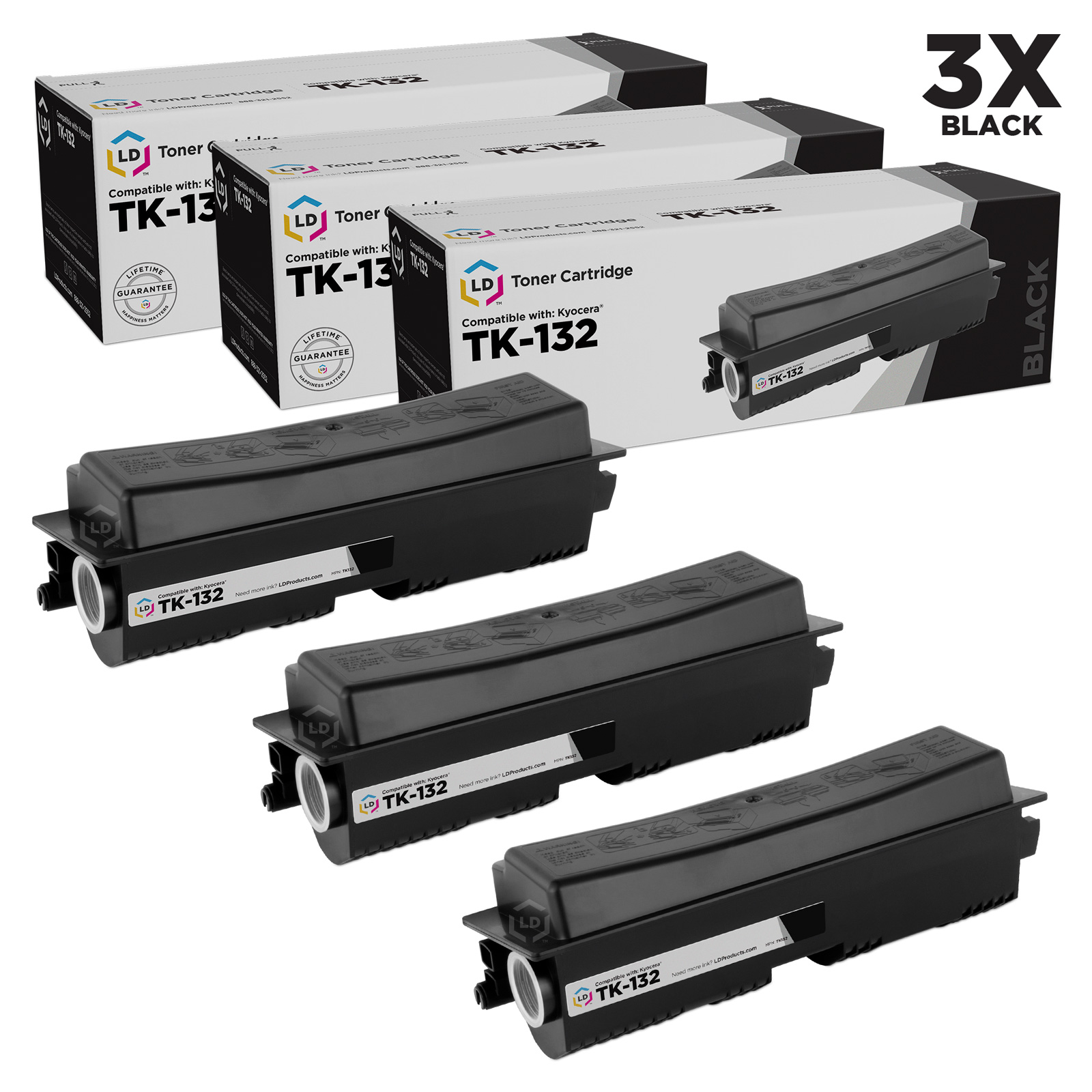 Compatible Kyocera Mita TK-132 Set of 3 Black Laser Toner Cartridges - image 1 of 1