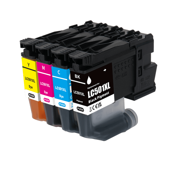 Compatible LC501 XL LC 501XL High Yield Ink Cartridge Replacement for Black Tri-Color Compatible with MFC-J1360DW MFC-J1410DW MFC-J1260DW Printers (4 Pack)