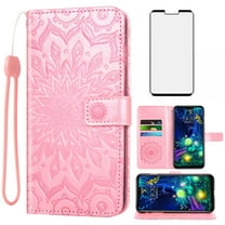 Compatible with LG V50 ThinQ Wallet Phone Case and Tempered Glass Screen Protector Flip Credit Card Holder Stand Mandala Flower Cell Cover for LGV50 5G V 50 Thin Q V50ThinQ 50ThinQ 50V Women Pink